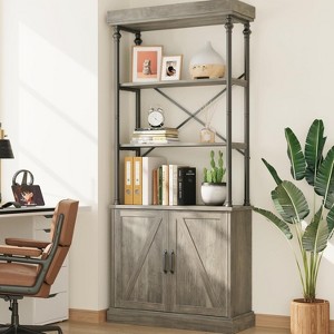 73.62" Industrial Bookshelf with Cabinet Doors, 4-Tier Vintage Farmhouse Bookcase - Wood & Metal Storage Shelf for Living Room, Home Office, Kitchen - 1 of 4
