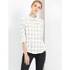 Allegra K Women's Point Collar Long Sleeve Plaid Button-Down Shirt - 2 of 4