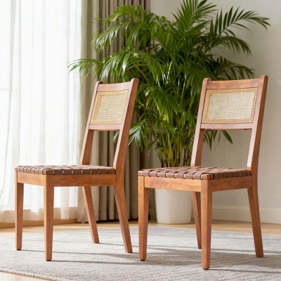 Homy Casa 5-Piece Dining Set with Wooden Chairs and Cane Backrest, Perfect for Kitchen or Dining Room, Natural Wood Finish