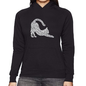 LA Pop Art Stretching Cat - Women's Word Art Hooded Sweatshirt - 1 of 4