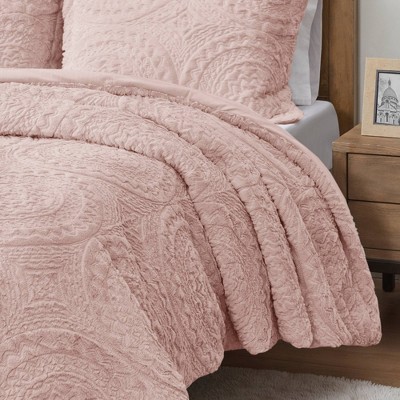 Blush King Faux Fur Reversible Comforter Set