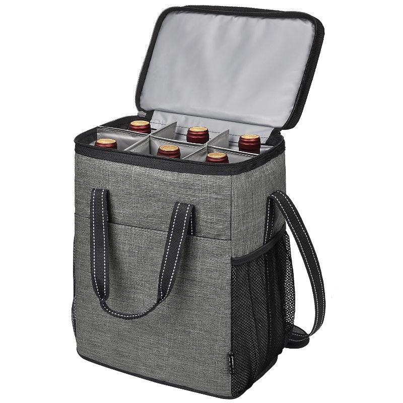 Tirrinia 6 Bottle Wine Gift Carrier - Insulated & Padded Wine Carrying Cooler Tote Bag with Handle and Adjustable Shoulder Strap, Gift for Wine Lover, 1 of 8