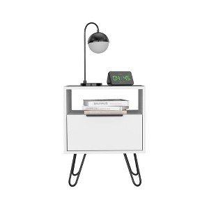 NicBex 17.7 inch Wide Nightstand with 1 Drawer,Modern Side Table with Hairpin Legs and Open Shelf,Bedside Table for Bedroom,Living Room,Oak/White - 1 of 4