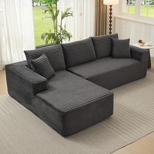 Coucheta 108" Boneless Sectional Cloud Couch Collection - L-Shape with Chaise, Corduroy Fabric, Modern Modular, No Assembly, Multiple Colors - 1 of 4