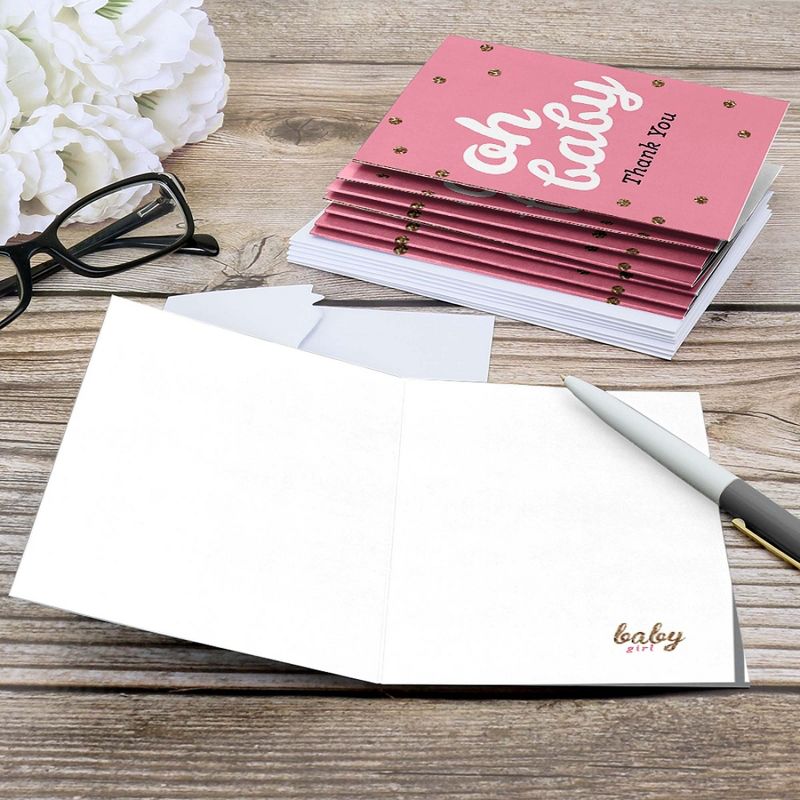 Big Dot of Happiness Hello Little One - Pink and Gold - Girl Baby Shower Thank You Cards (8 count), 5 of 7