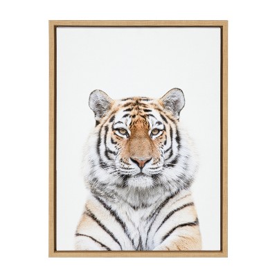 Natural Framed Tiger Portrait Canvas Wall Art