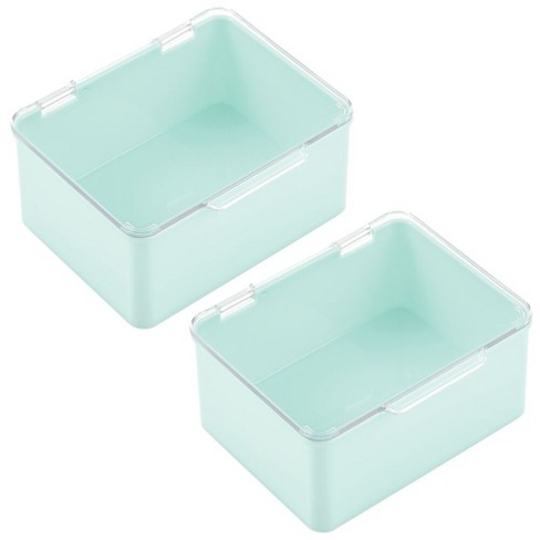 mDesign Long Plastic Cosmetic Storage Box, Hinged Lid, 2 Pack, Light  Pink/Clear