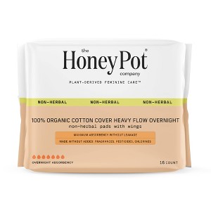 The Honey Pot Company 100% Organic Cotton Comfort Cover Heavy Flow Overnight Pads - 16ct - 1 of 4