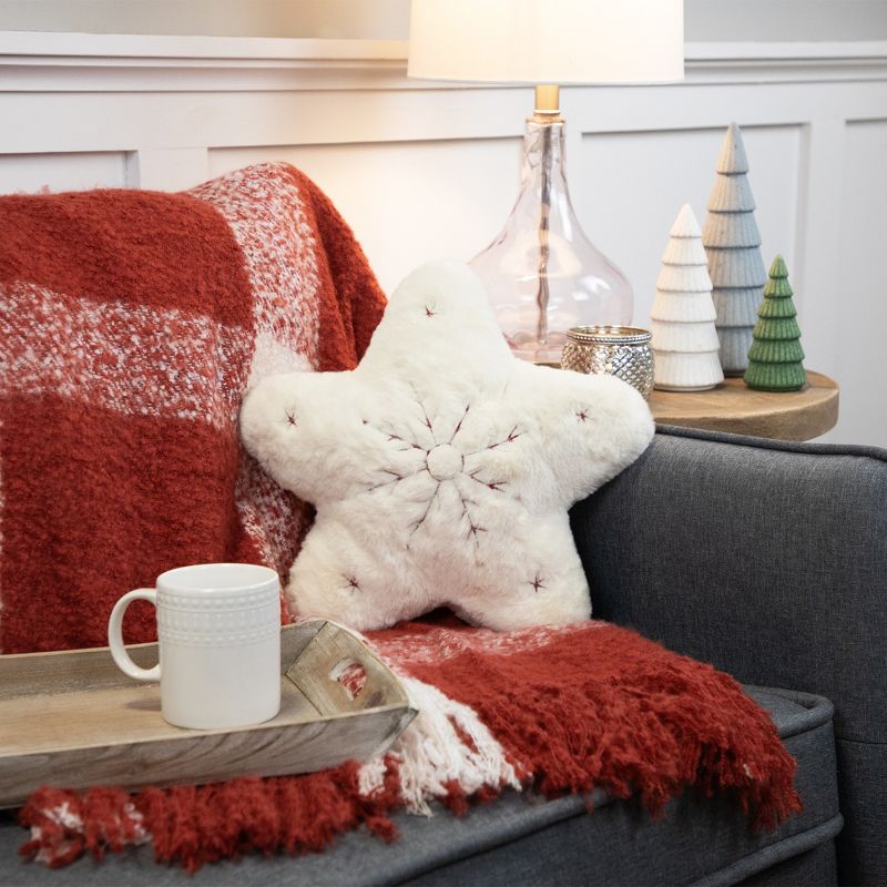 Northlight 13" White Snowflake Embroidered Plush Christmas Throw Pillow, 2 of 7