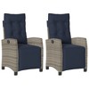 vidaXL Reclining Patio Chairs with Footrest - Set of 2, Adjustable Poly Rattan Loungers, Weather-Resistant & UV-Protected, Easy Clean, Navy Cushions - 2 of 4