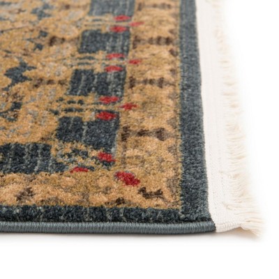 Navy Blue and Beige Rectangular Synthetic Area Rug