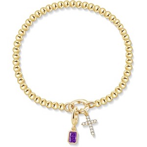 Free bird Cross Birthstone Bracelet | Dainty 14K Gold Plated Cross Charm Bracelet | Stretchable Elastic Gold Beaded Bracelet - 1 of 4