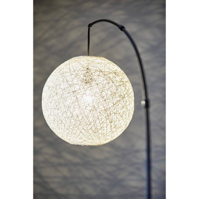 Havana Bronze Arc Floor Lamp with Cream Rattan Shade