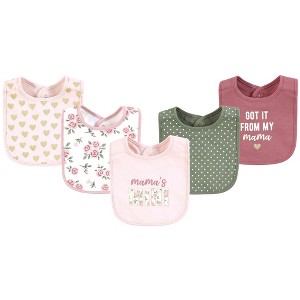 Hudson Baby Infant Girl Cotton Bibs, Mama Mauve Sage Rose, One Size - 1 of 4