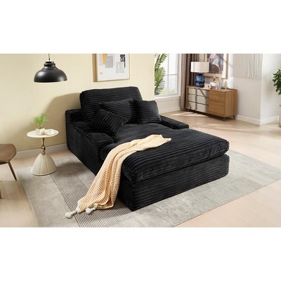 Dolonm 75" Deep Seat Lazy Sofa,Corduroy Sleeper Sofa Bed & Cloud Lounge Chair,High-Resilience Sponge,4 Pillows,for Living Room/Office