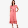Anna-Kaci Women's Short Sleeve Button Down Midi Dress with Ruffle Trim and Drawstring Waist- Small, Rustic Red - 2 of 4