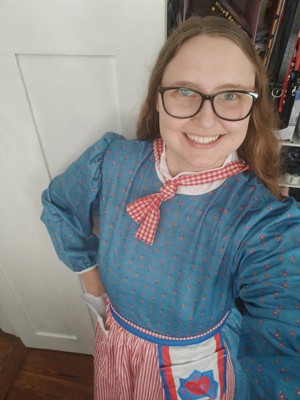 Kids American Girl Kirsten Larson Cosplay Costume Blue Polka Dot Dress Red Hat