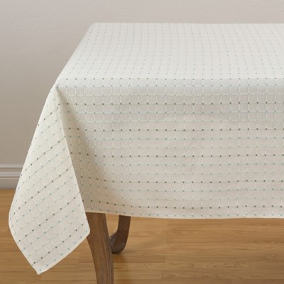 White Square Fabric Tablecloth with Stitched Line Design
