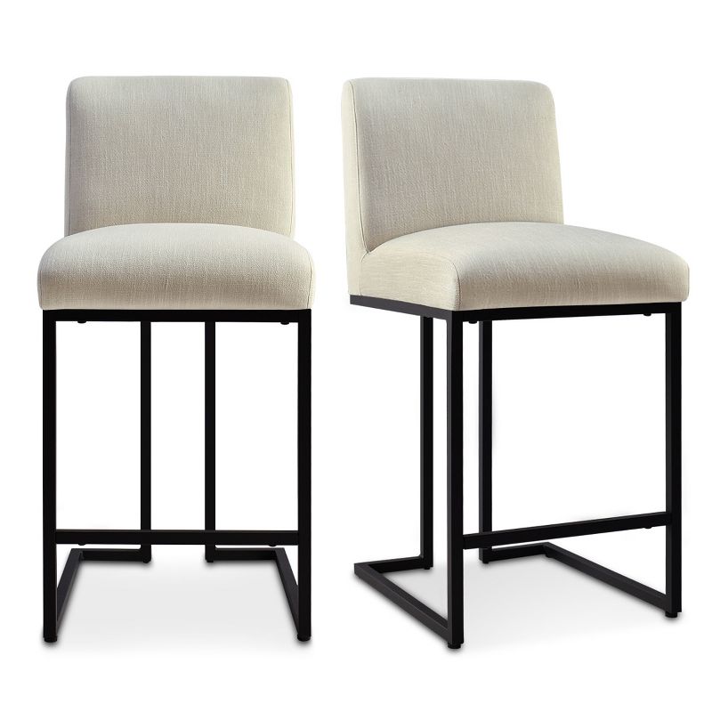 Mason Set of 2 Fabric Counter Height Stools,25" Armless Upholstered Fabric With Black Metal Sled Legs Counter Height stools-The Pop Maison, 2 of 10