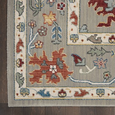 Parisa Contemporary Grey Wool 5' x 7' Floral Border Rug