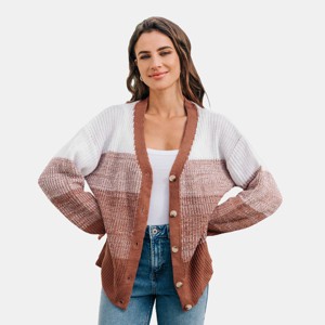 Women's Brown Ombre Long Sleeve Button Up Cardigan - Cupshe - 1 of 4