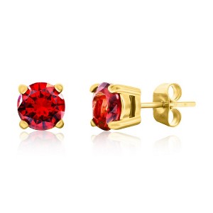 Metallo Stainless Steel, 7mm Round Red CZ Studs - Gold Plated - Gold - 1 of 2