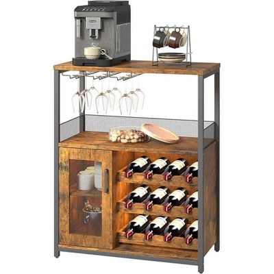 Acekool Compact Bar Cabinet - Wine Storage with Adjustable Shelves & Glass Rack