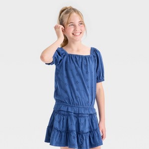 Girls' Short Sleeve Eyelet Top - Cat & Jack™ - 1 of 3
