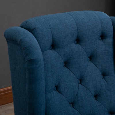 Blue Tufted Wingback Accent Chair with Eucalyptus Wood Legs