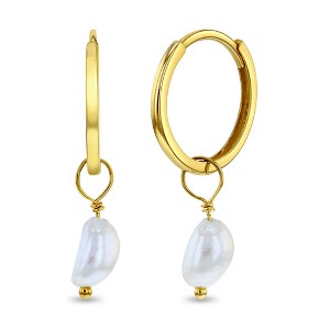 Freshwater Cultured Pearl 14k Gold Hoop Earrings  - In Season Jewelry - 1 of 3