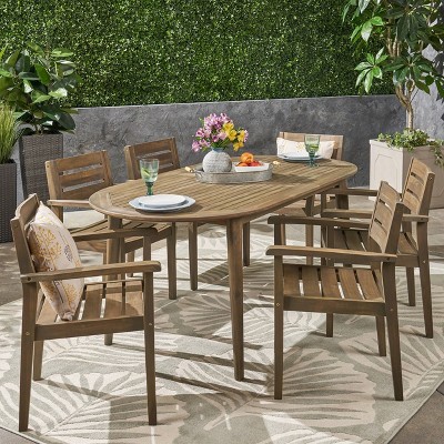 Stamford 7pc Acacia Wood Dining Set - Gray - Christopher Knight Home