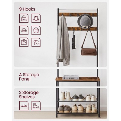 Rustic Brown and Black Hall Tree with Storage Bench