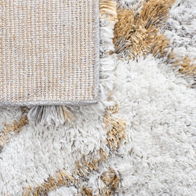 Ivory and Gold Abstract Shag 3' x 3' Square Rug