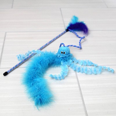 Quirky Kitty Jiggling Jellyfish Wand Cat Toy - Blue