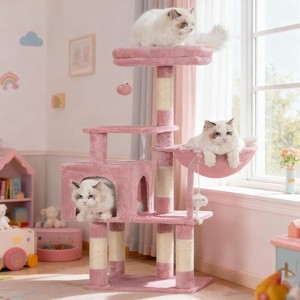 Cat Tower Condo for Indoor Cats, Cat House with Padded Plush Perch, Cozy Hammock - 1 of 4