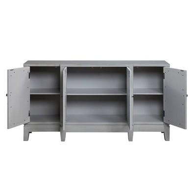 Antique Gray Wood and Mirrored Console Table with Storage