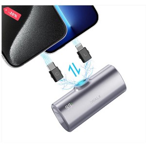 iWalk 5000mah Lightning/USB-C Small Portable Ultra Compact Power Bank Portable Charger For iPhones & Android Devices Great For Traveling & On The Go - 1 of 4