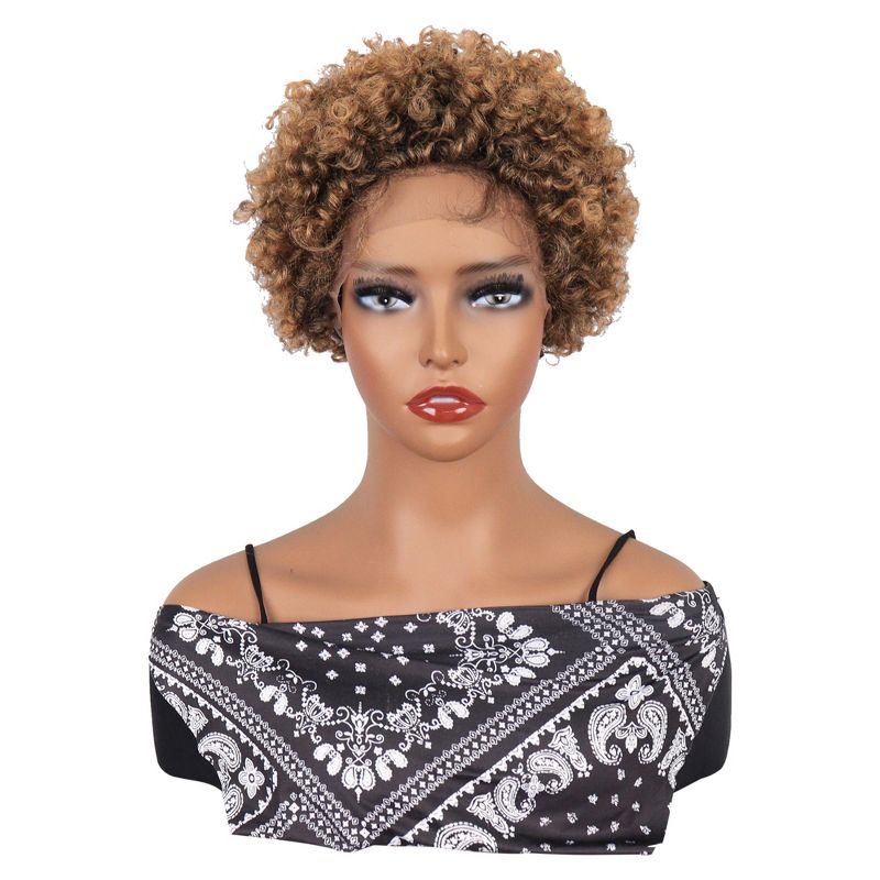 Unique Bargains Short Curly Wigs Lace Front Wigs for Women with Wig Cap 8" 1PC, 1 of 7