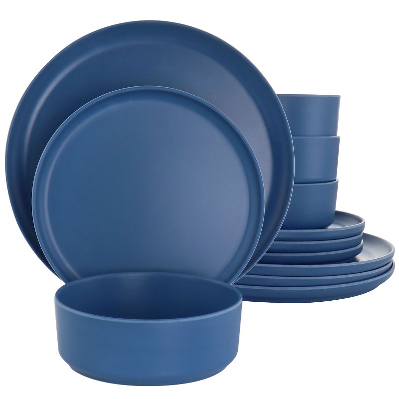 Gibson Home Canyon Crest 12 Piece Round Melamine Dinnerware Set in Blue, 1 of 9