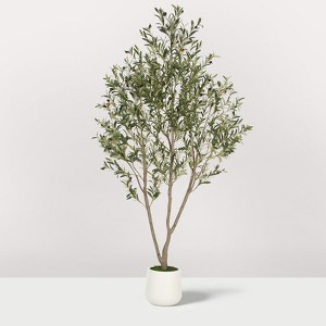 Romswi Olive Tree Artificial Indoor, 5-7 ft Tall Faux Olive Tree with White Planter, Artificial Plants, Natural Leaves Lifelike Fruits for Home Décor - 1 of 4