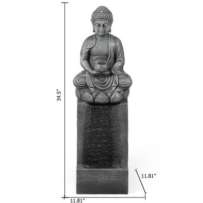 Gray Resin Meditating Buddha Fountain with LED Light