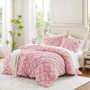 Sapphtopaz Comforter Set Puffy Bedding Set Elastic Ruching Embroidery Textured Floral Quilting Quilt - 1 of 4