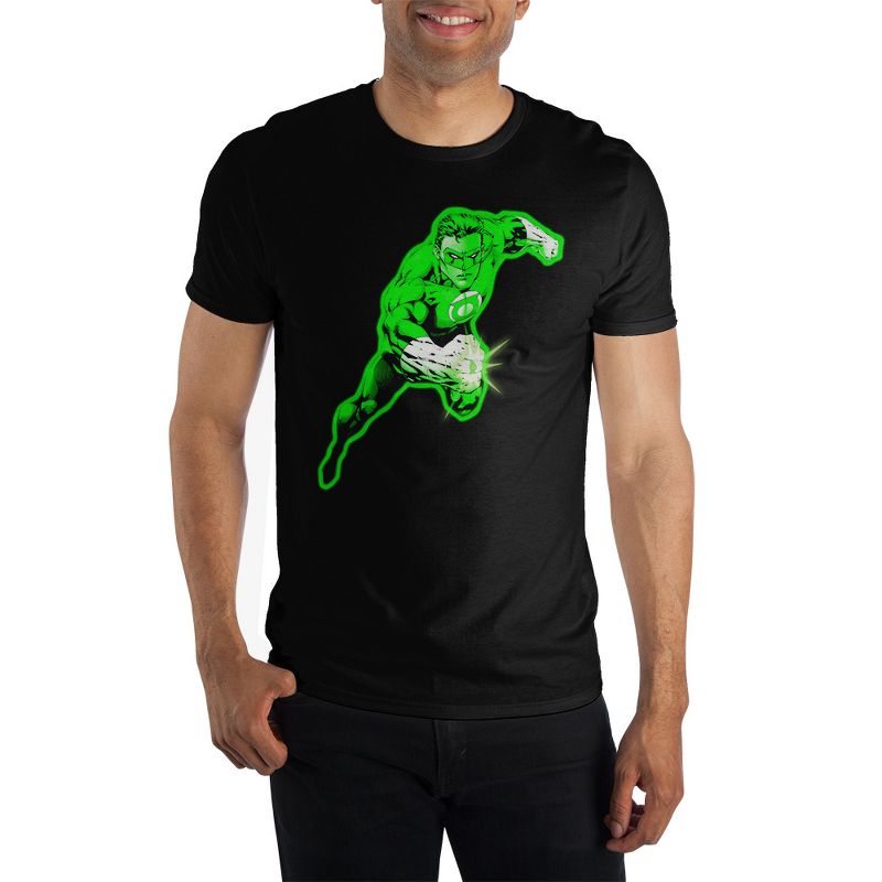 Green Lantern Superhero Comic Book Mens Black Shirt, 1 of 3