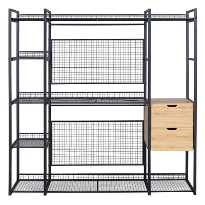 TIRAMISUBEST Open Wardrobe with Hanging Rails - Mobile Storage Cabinet with Locking Wheels & Adjustable Shelf | Modern Closet Organizer