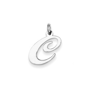 Black Bow Jewelry 14k White Gold, Ella Collection, LG Fancy Script Initial Pendant A-W - 1 of 4