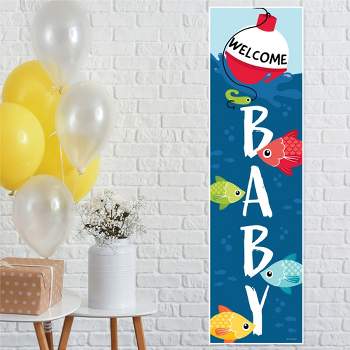 Big Dot of Happiness Let's Go Fishing - Fish Themed Baby Shower Front Door Decoration - Vertical Banner