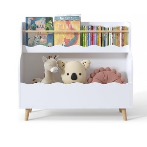BABYYER Kids Bookshelf, 2-Tier Wooden Open Bookcase with Rod Shelf, Wavy Edge Design for Bedroom, Playroom and Nursery - 1 of 4