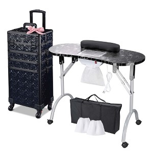 Byootique Folding Manicure Nail Table 4in1 Rolling Makeup Train Case - 1 of 4