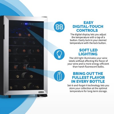 Stainless Steel 50 Bottle Freestanding Wine Refrigerator with Interior Lighting