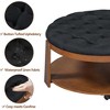 QingMoon Round Upholstered Coffee Table, 2-Tier Button Tufted Ottoman with Wheels and Storage Shelf for Living Room - 4 of 4